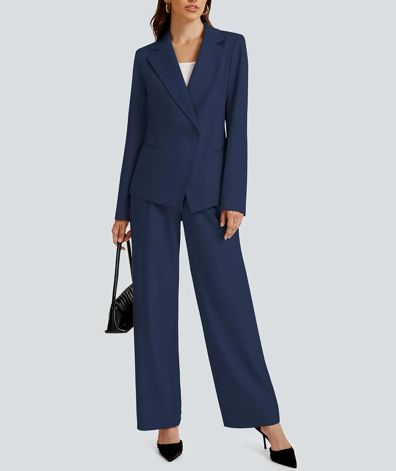 2 Piece Outfits for Women Business Casual Asymmetrical Blazer Jacket and Wide Leg Pants Matching Suit Sets