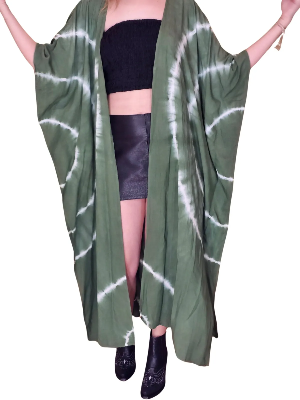Antiqued Green Boho Tie-Dye Cardigan | Cozy & Chic