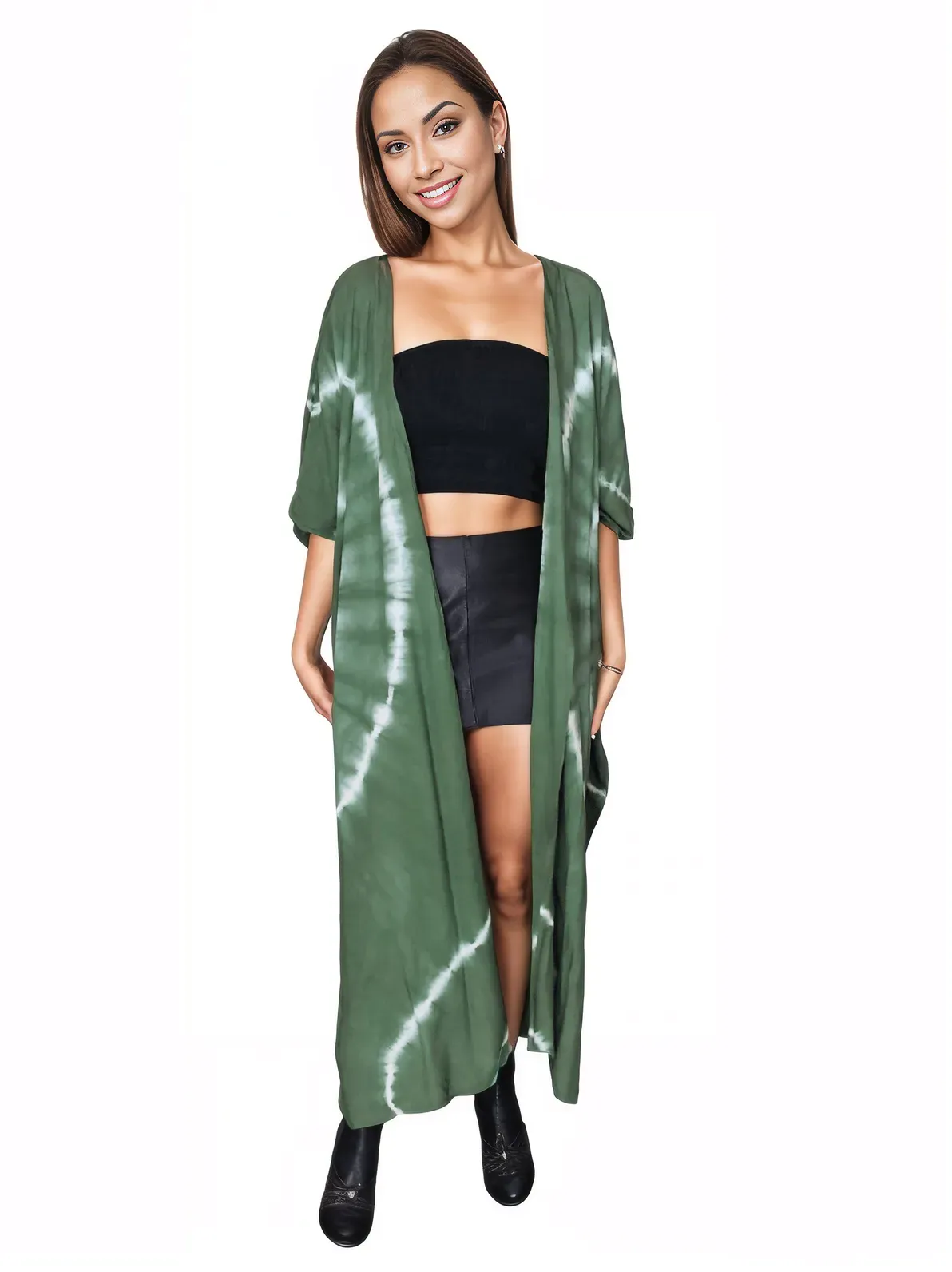 Antiqued Green Boho Tie-Dye Cardigan | Cozy & Chic