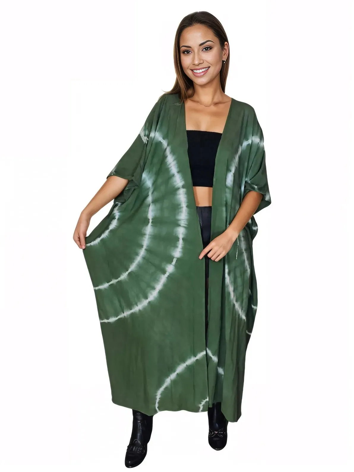 Antiqued Green Boho Tie-Dye Cardigan | Cozy & Chic