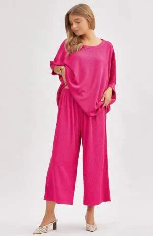 Bali Wide Leg Capri Travel Set-Magenta