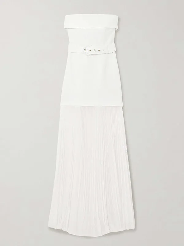 Bandeau Sleeveless Belted Pleated Solid Color Split-Joint Zipper Tube Evening Dresses Maxi Dresses