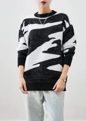 Black Thick Cow Print Knit Short Sweater