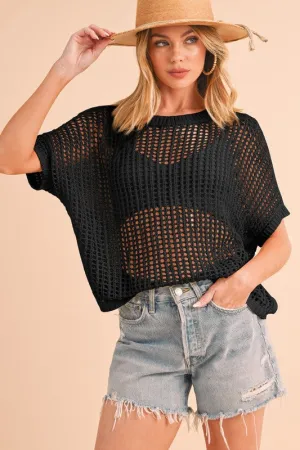 Call Me Anytime Black Fishnet Top