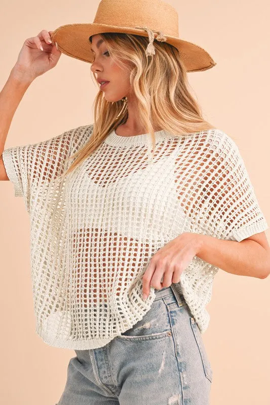 Call Me Anytime White Fishnet Top