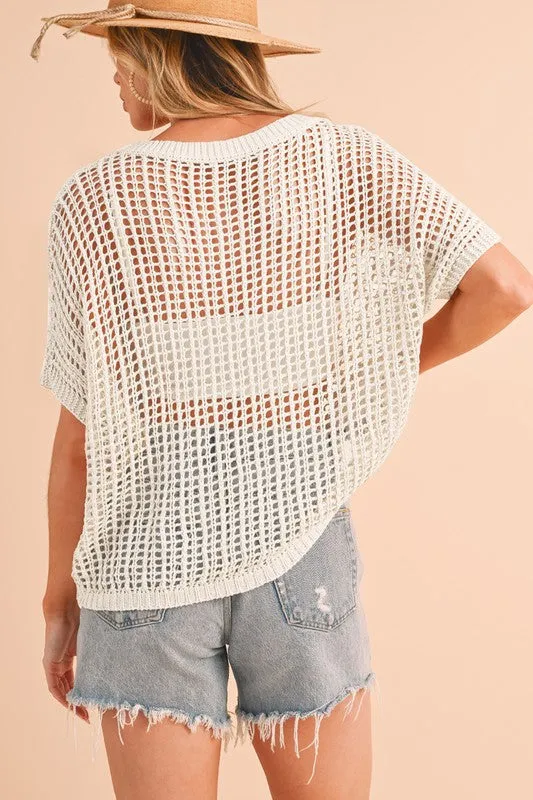 Call Me Anytime White Fishnet Top