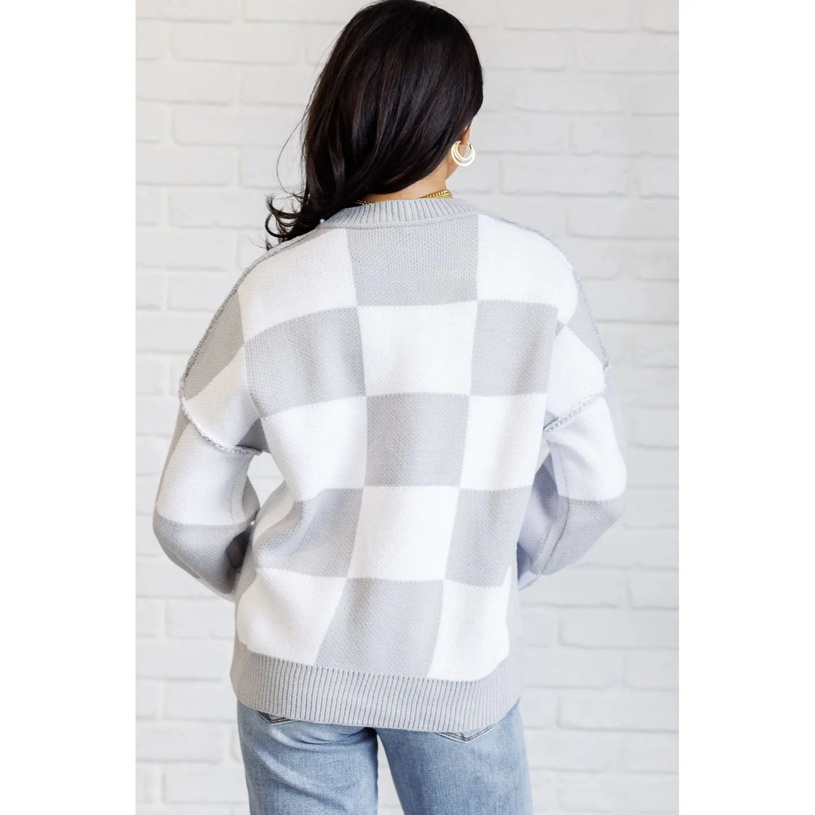 Check Yourself Checkered Sweater in Grey