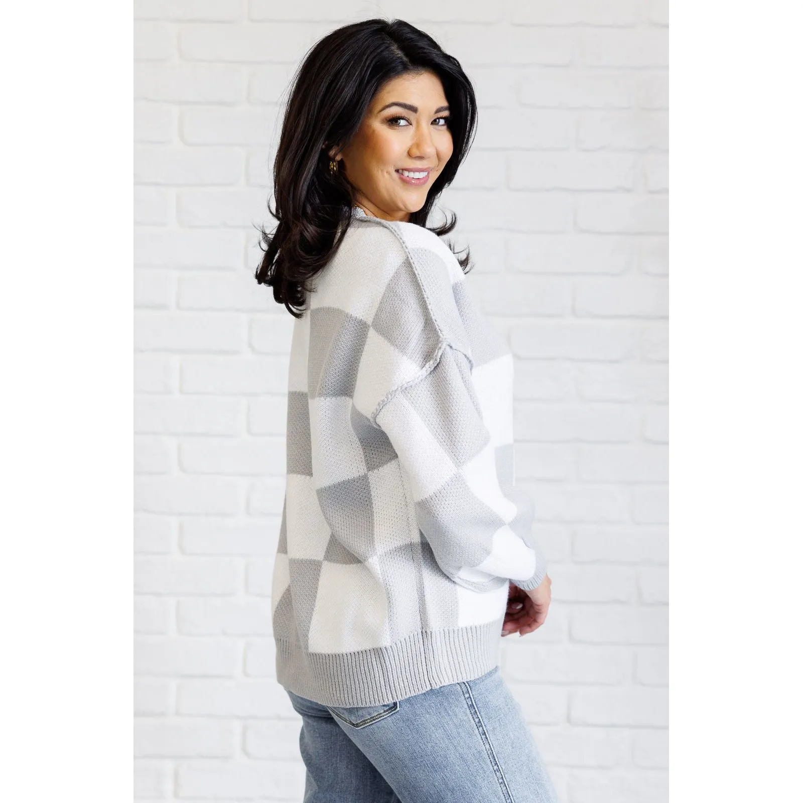 Check Yourself Checkered Sweater in Grey