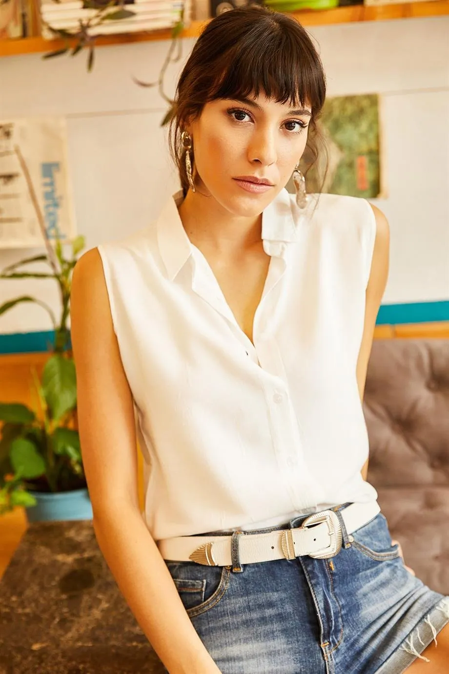 Classic Red Sleeveless Button Down Shirt