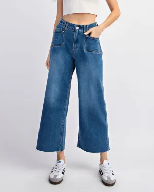 Cropped Straight Leg Jeans - Denim