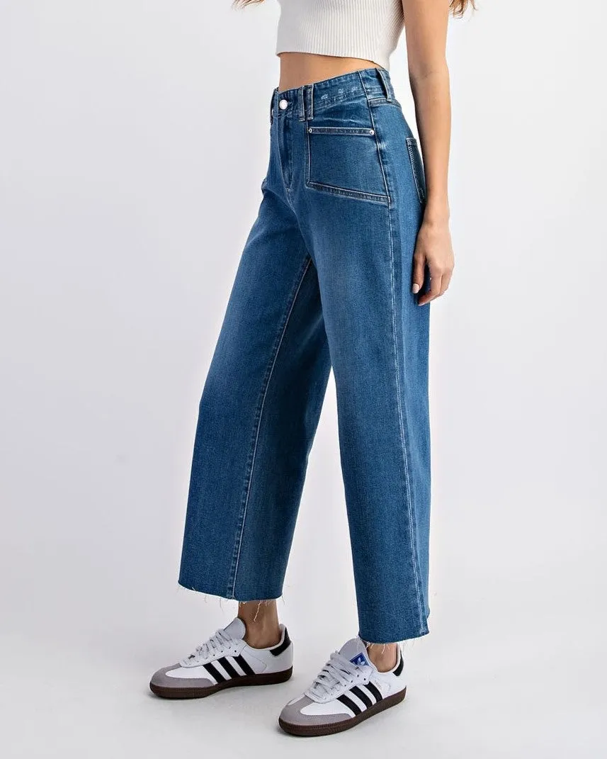 Cropped Straight Leg Jeans - Denim