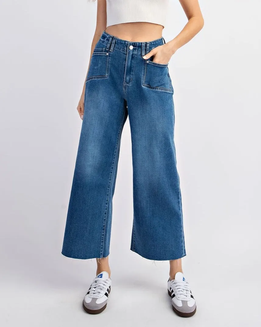 Cropped Straight Leg Jeans - Denim