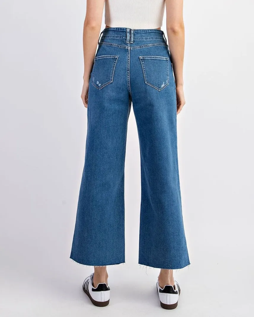 Cropped Straight Leg Jeans - Denim
