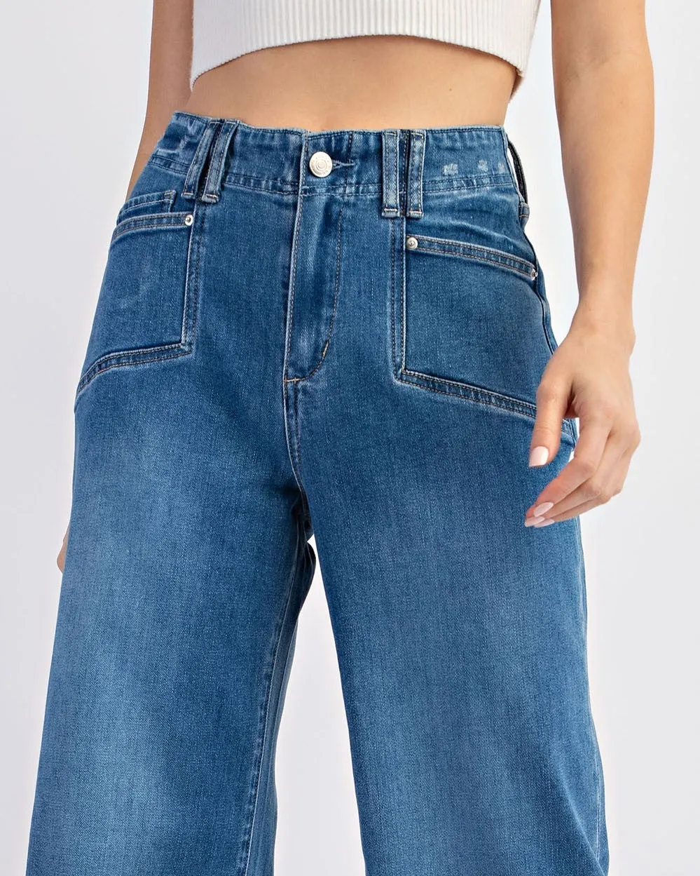 Cropped Straight Leg Jeans - Denim
