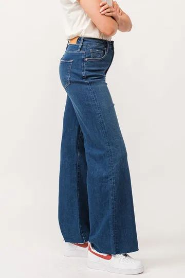 Dear John Fiona High Rise Raw Cut Hem Wide Leg Jeans Borealis