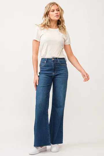 Dear John Fiona High Rise Raw Cut Hem Wide Leg Jeans Borealis