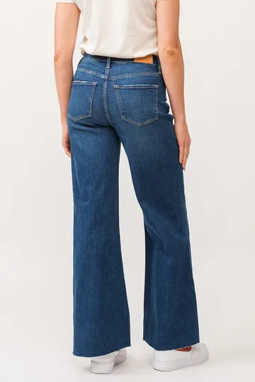 Dear John Fiona High Rise Raw Cut Hem Wide Leg Jeans Borealis