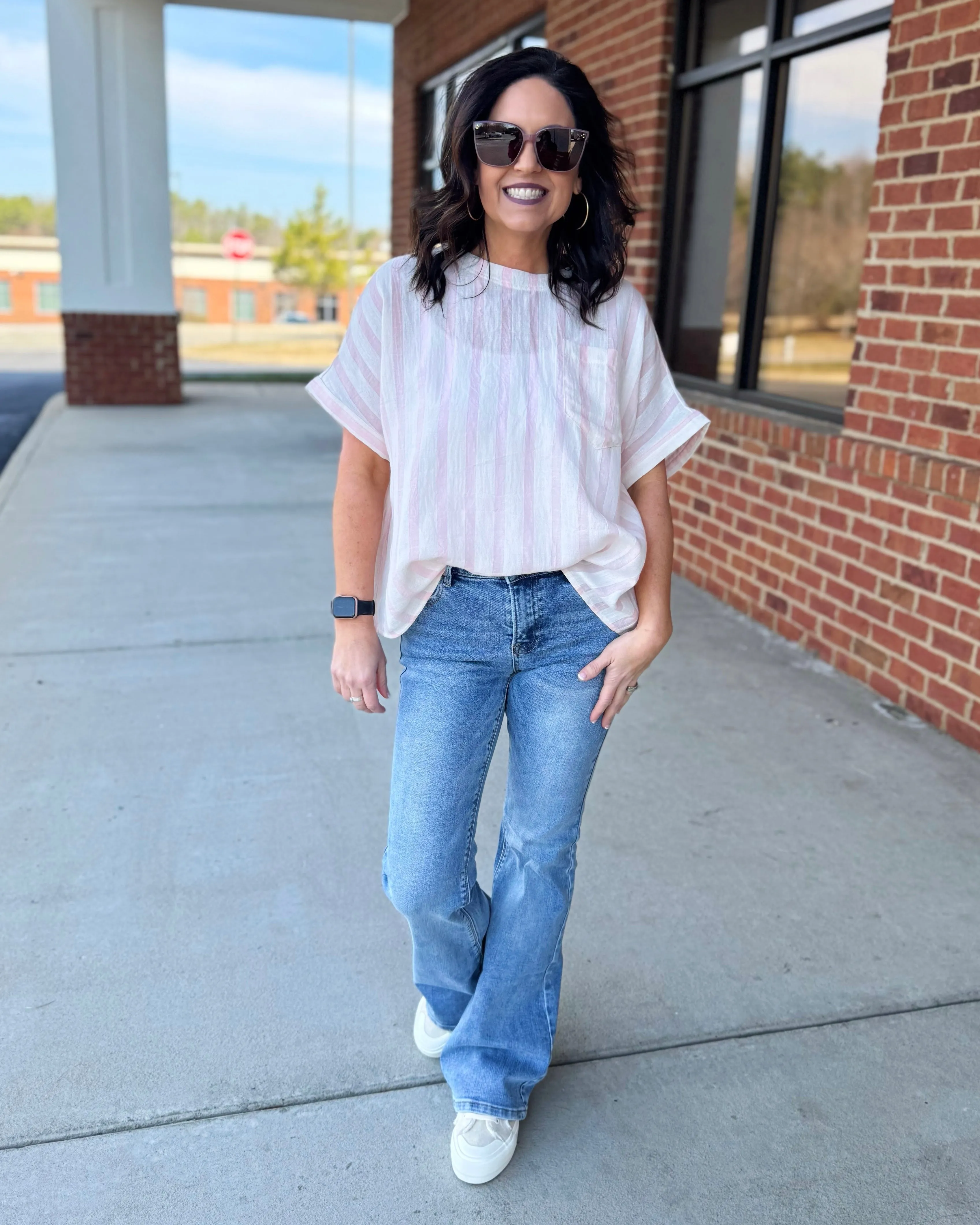 Drew Stripe Blouse in Vacay Pink