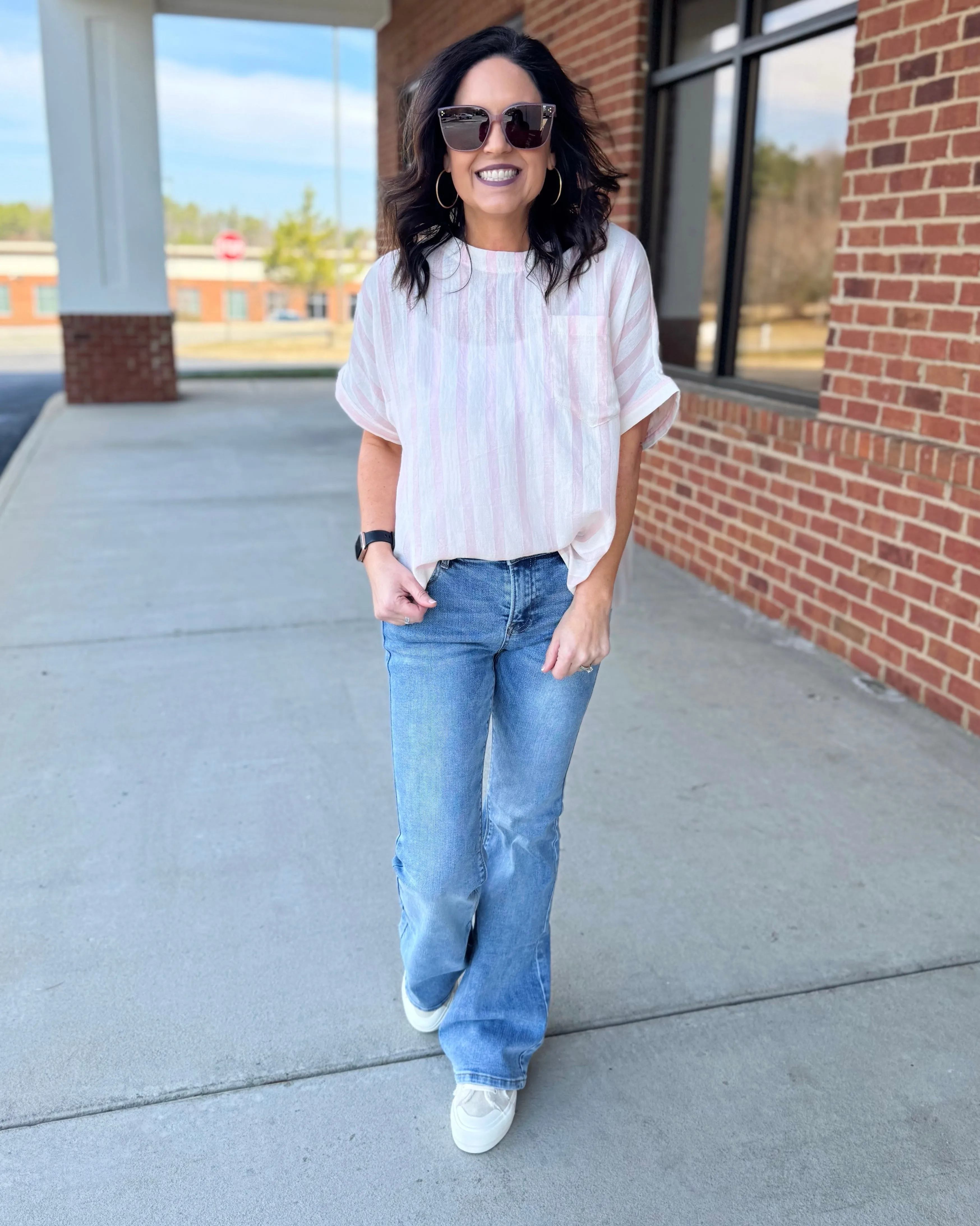 Drew Stripe Blouse in Vacay Pink
