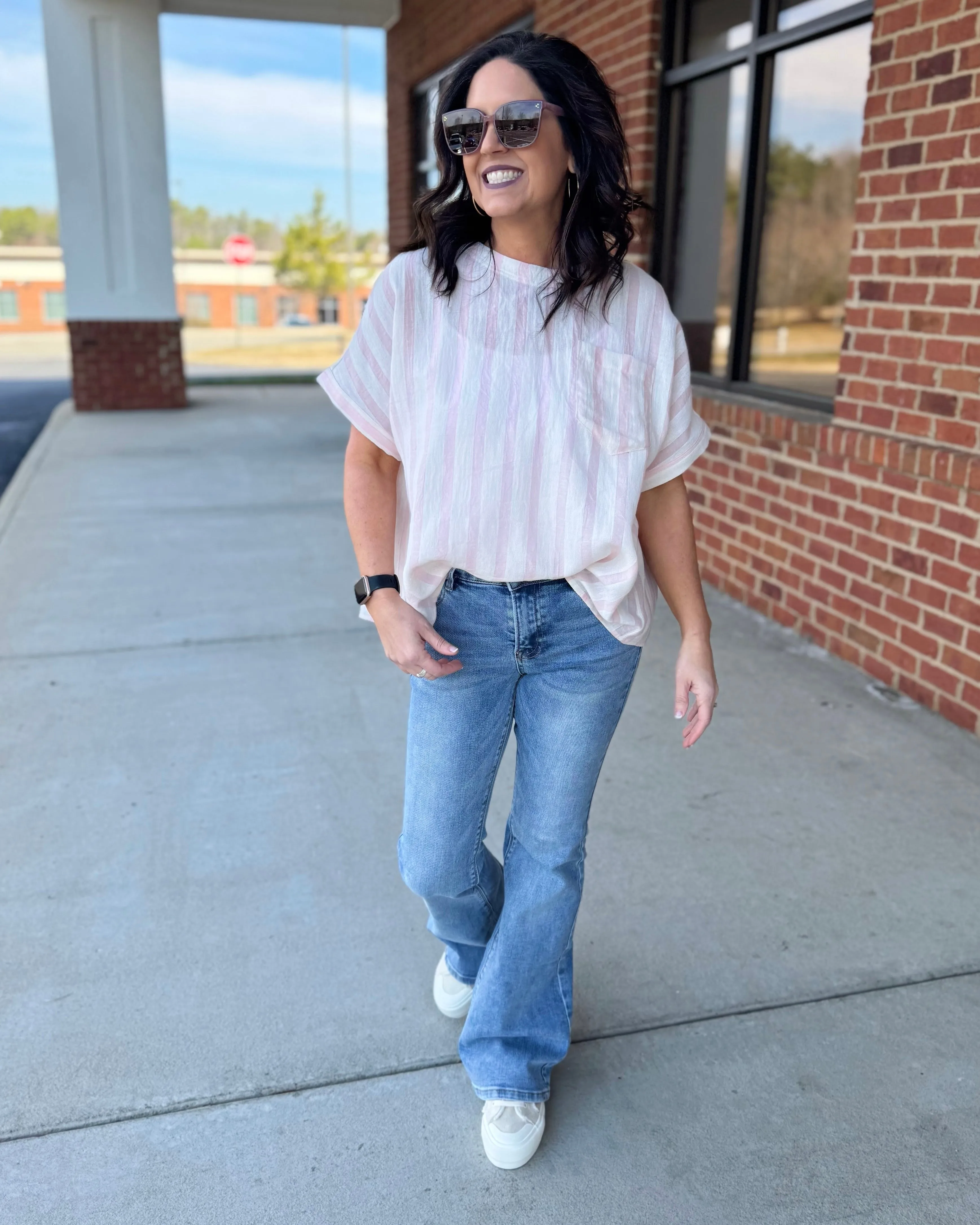 Drew Stripe Blouse in Vacay Pink