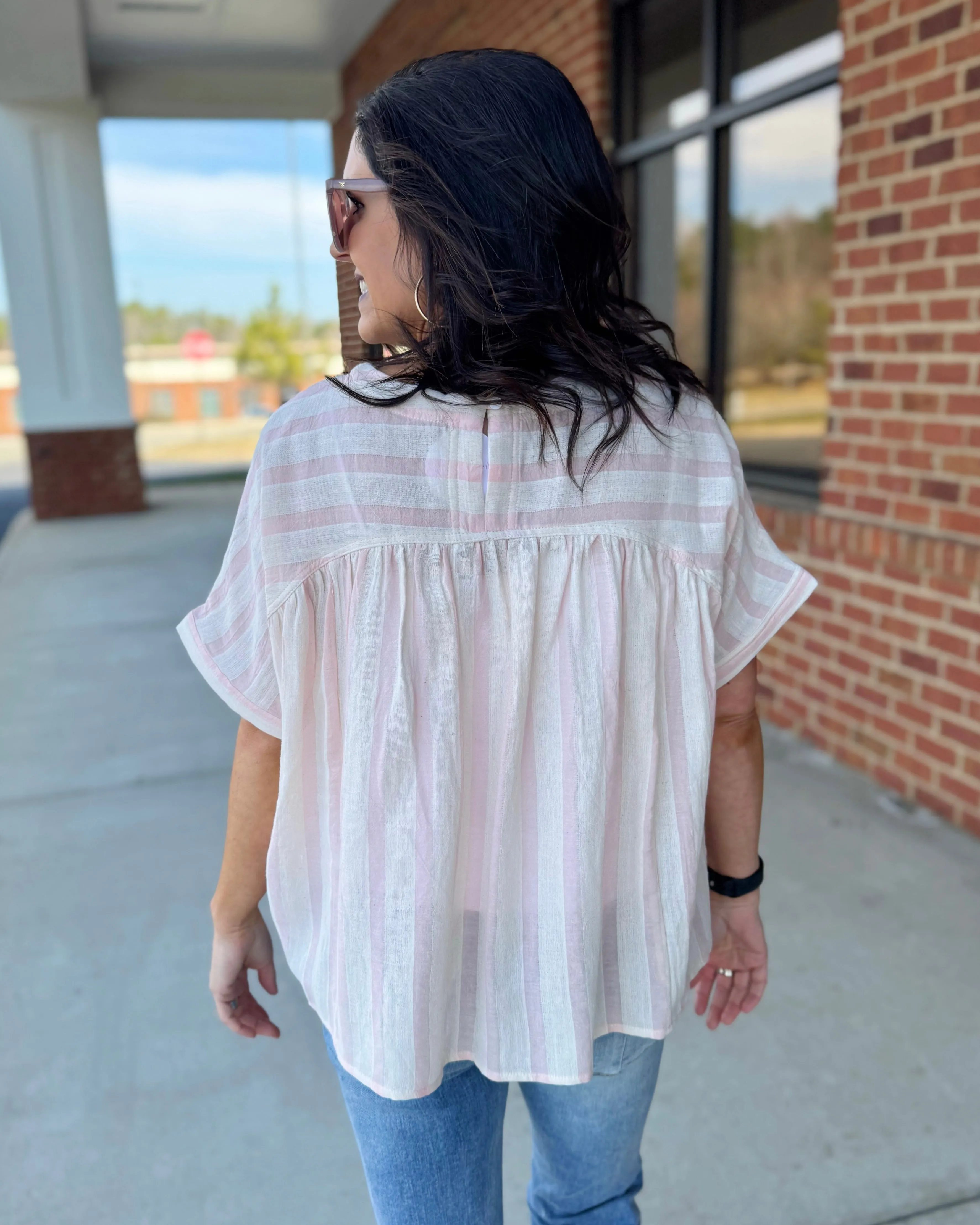 Drew Stripe Blouse in Vacay Pink