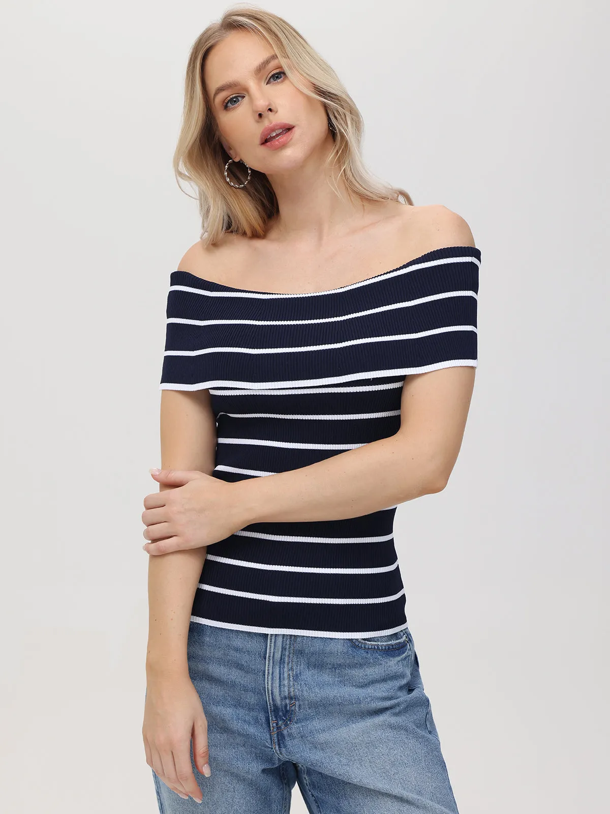 Essie: Stripe Off Shoulder Top