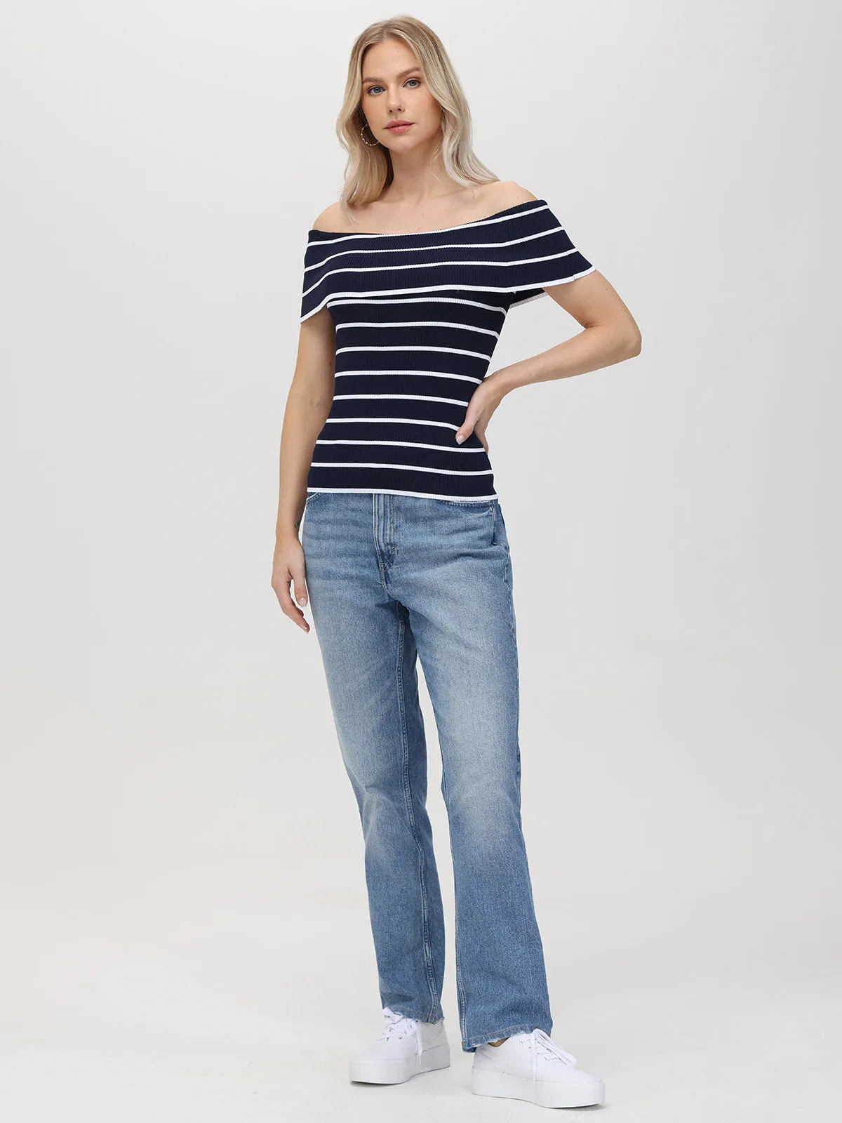 Essie: Stripe Off Shoulder Top