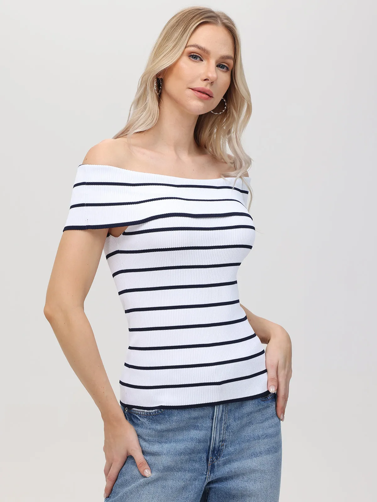 Essie: Stripe Off Shoulder Top