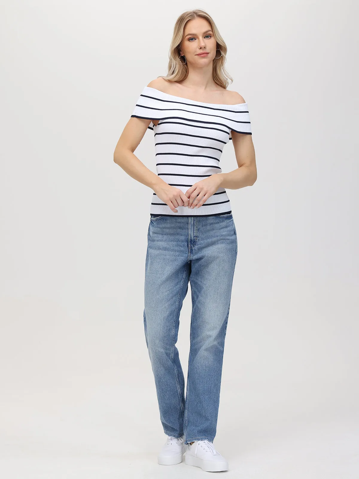 Essie: Stripe Off Shoulder Top