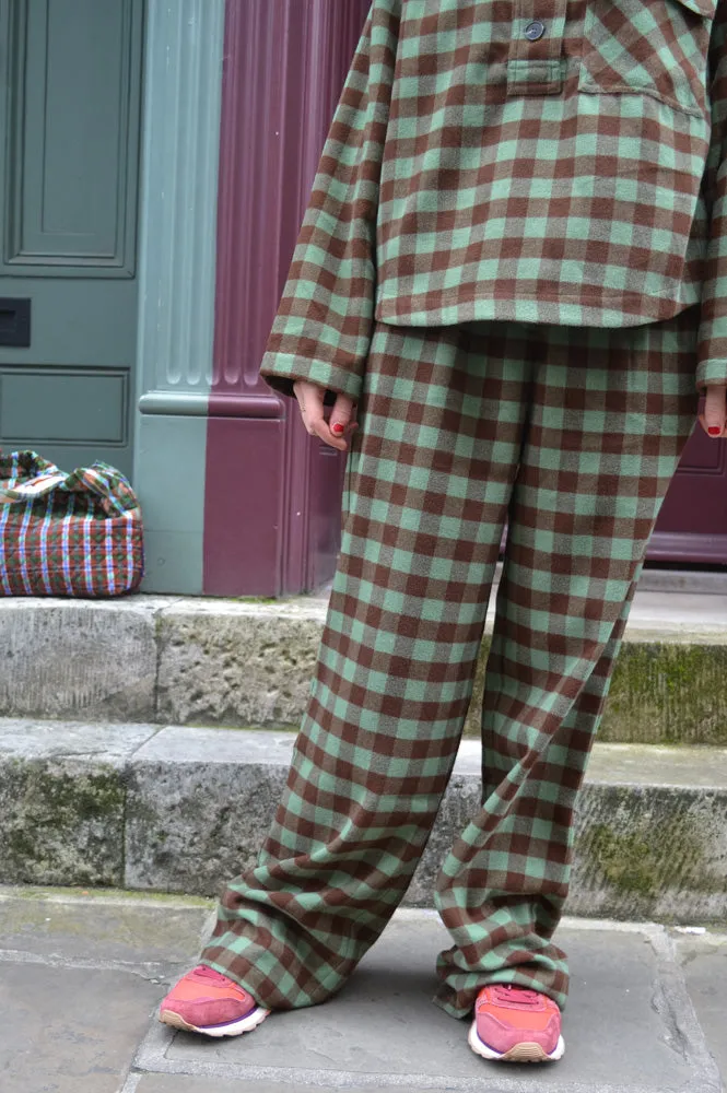 FRNCH Pelly Sage Check Trousers