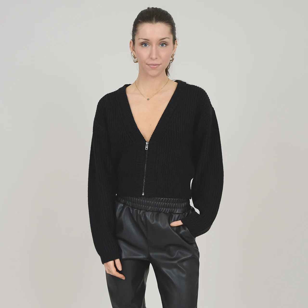 Geraldine Zip-Up Cardi | Black