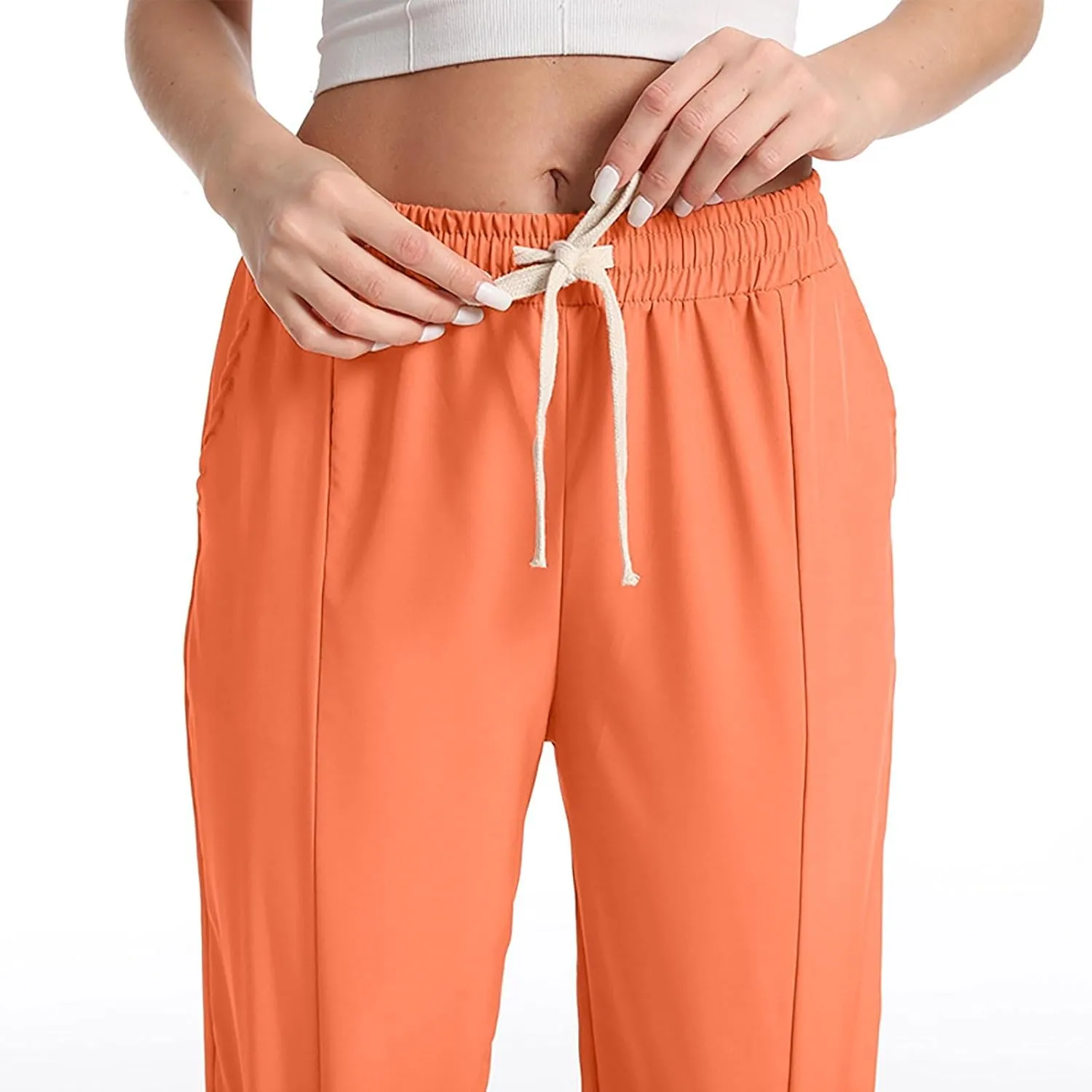 GIERIDUC Womens Cotton Linen Tapered Pants Summer Drawstring Elastic Waist Sweatpant Leggings Casual Trousers with Pockets