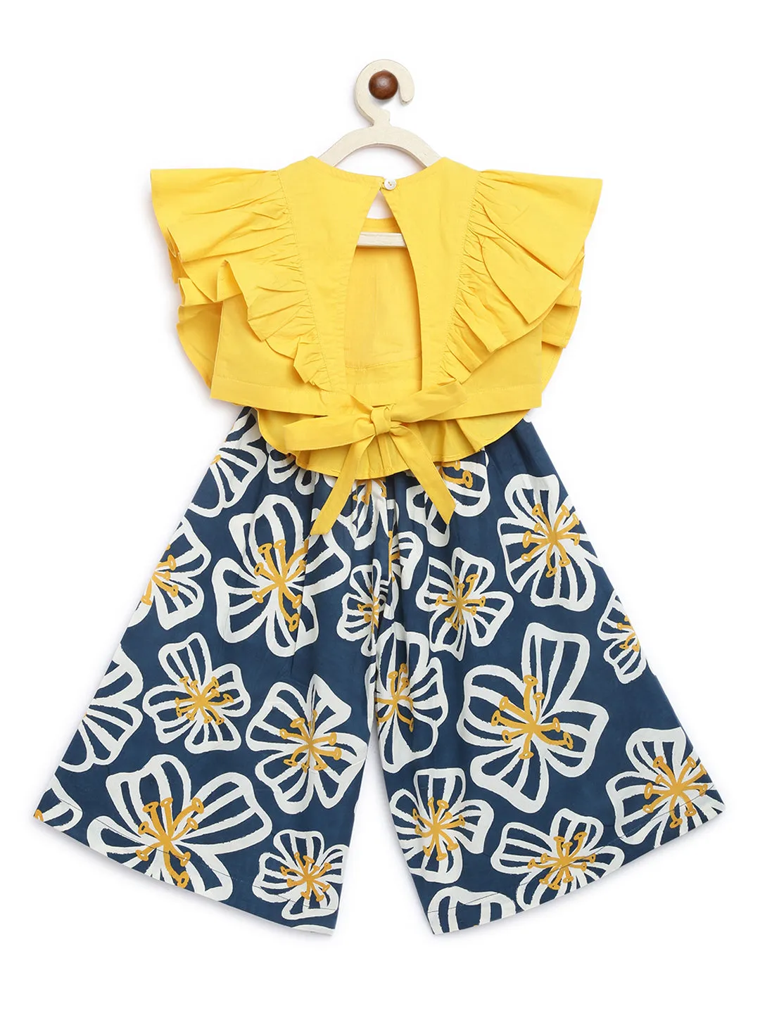 Girls Culottes Pant Ruffle Top Set-Blue