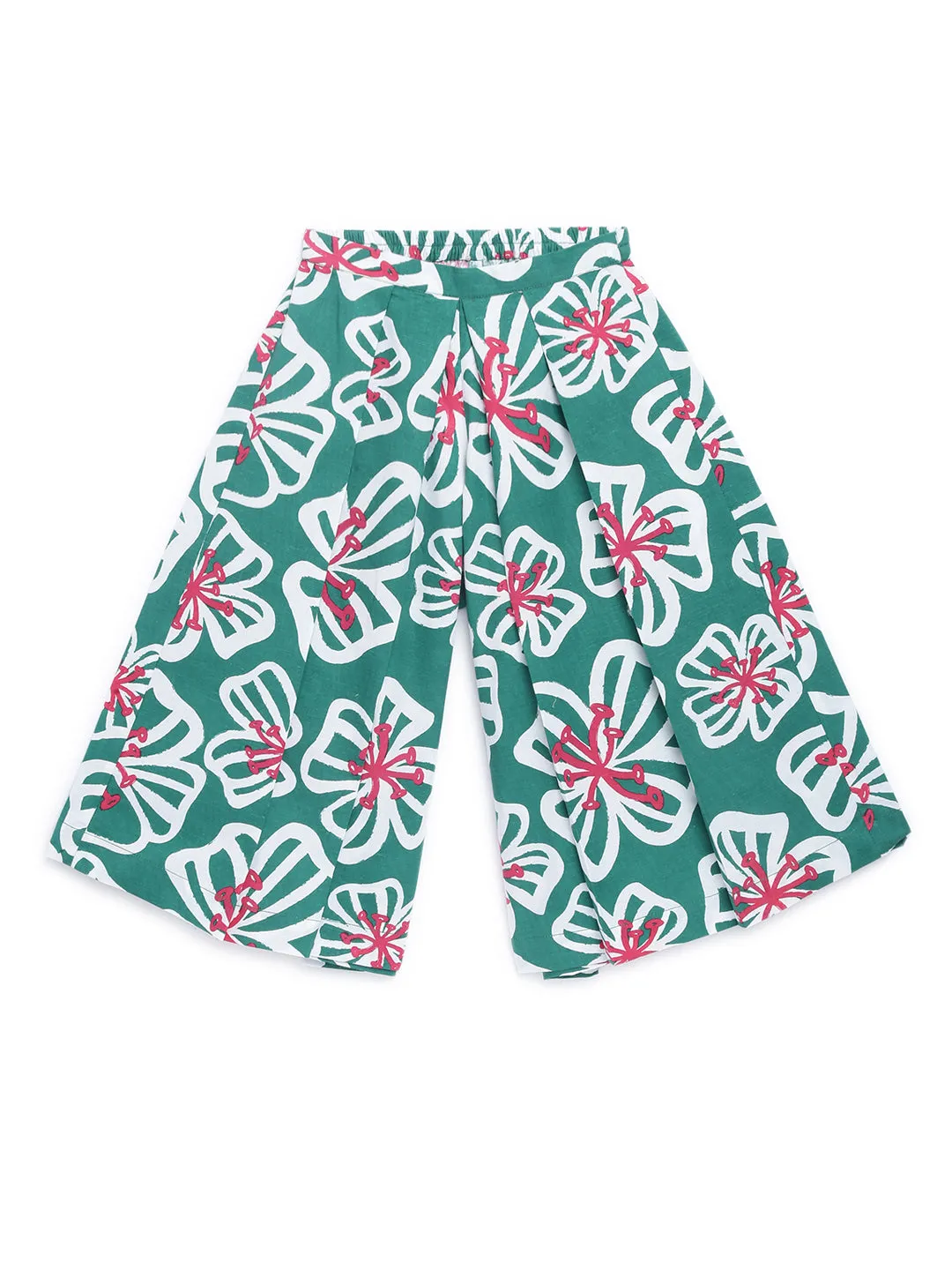 Girls Culottes Pant Ruffle Top Set-Green