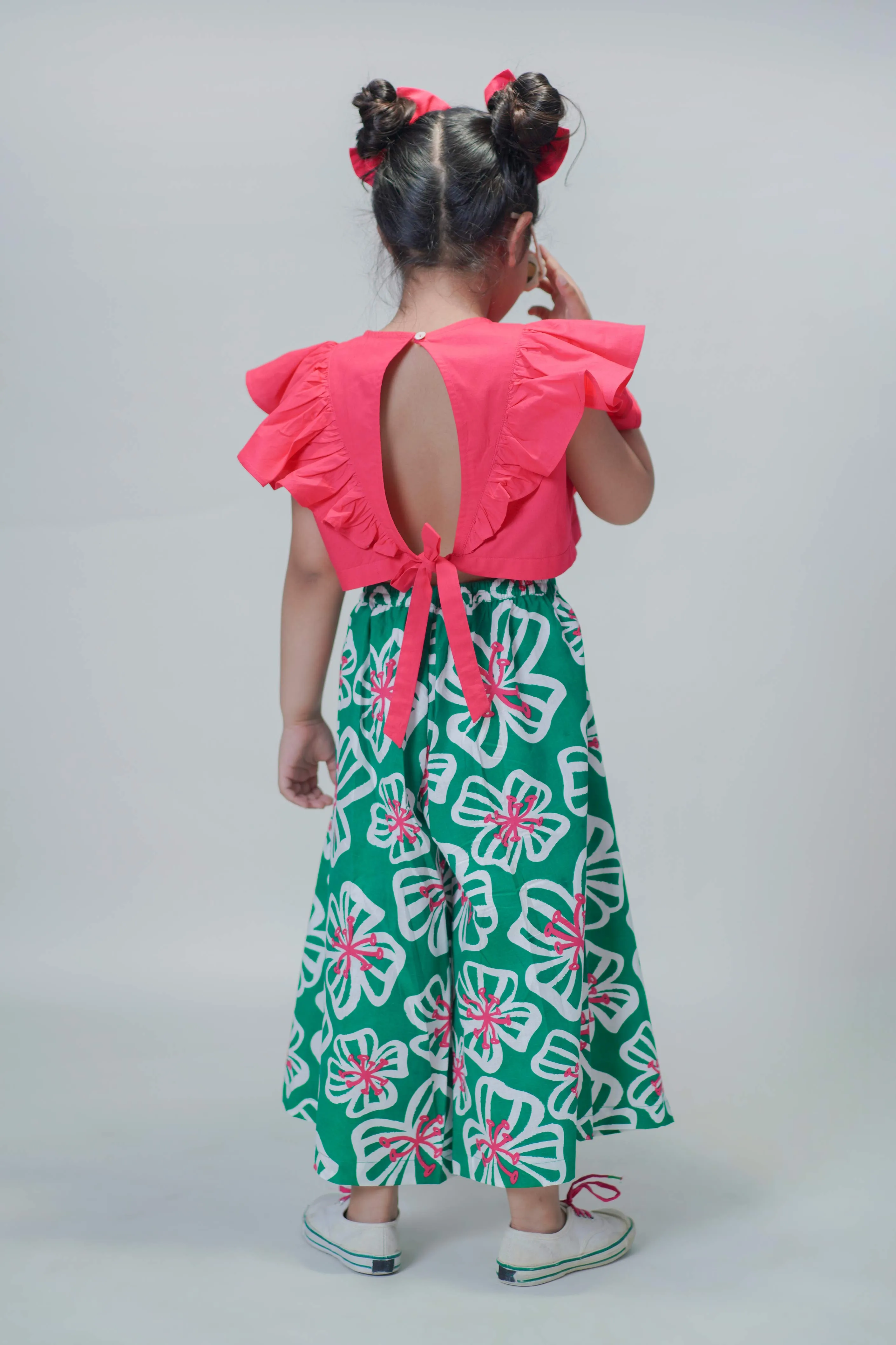 Girls Culottes Pant Ruffle Top Set-Green