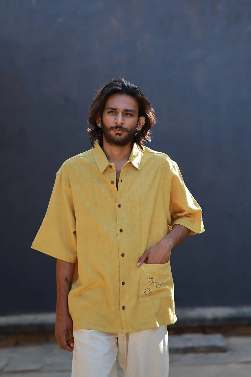 Handcrafted Yellow Kala Cotton Shirt – Naturally Dyed & Hand-Stitched