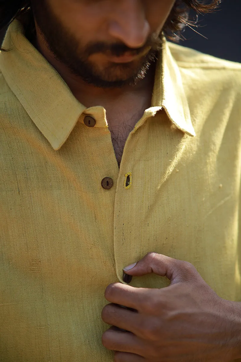 Handcrafted Yellow Kala Cotton Shirt – Naturally Dyed & Hand-Stitched