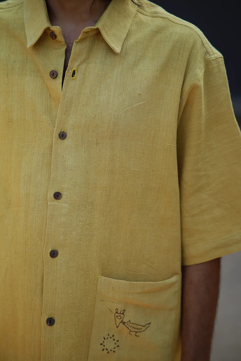 Handcrafted Yellow Kala Cotton Shirt – Naturally Dyed & Hand-Stitched