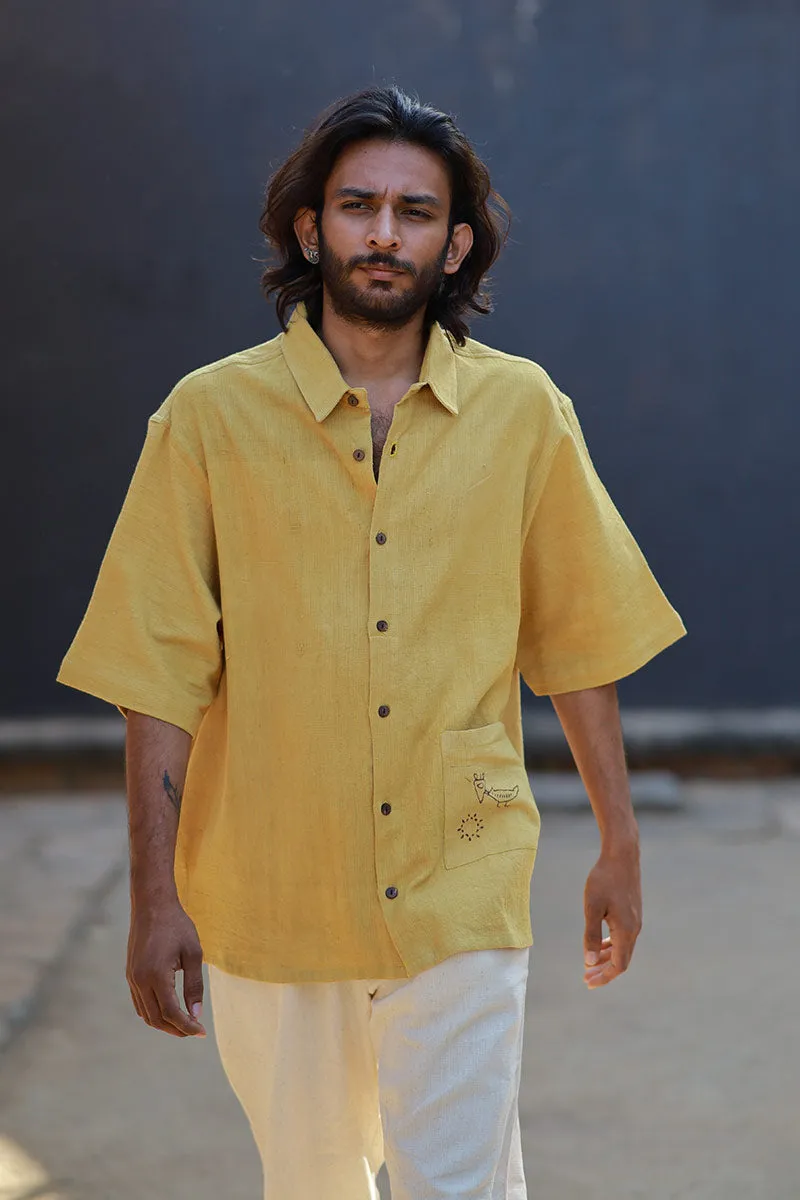 Handcrafted Yellow Kala Cotton Shirt – Naturally Dyed & Hand-Stitched