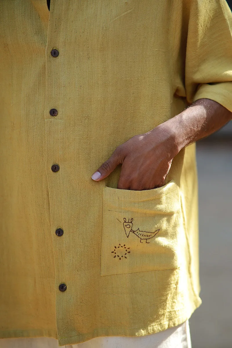 Handcrafted Yellow Kala Cotton Shirt – Naturally Dyed & Hand-Stitched