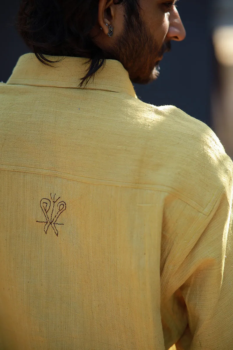 Handcrafted Yellow Kala Cotton Shirt – Naturally Dyed & Hand-Stitched