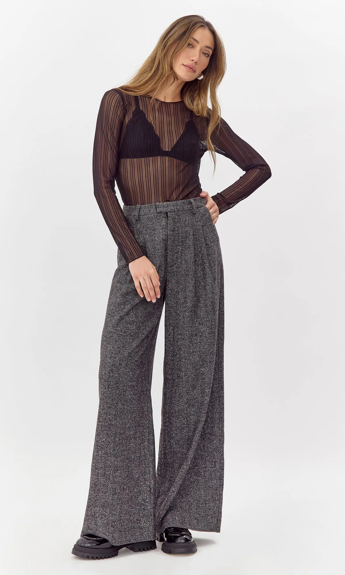 Herringbone Wide Leg Trouser