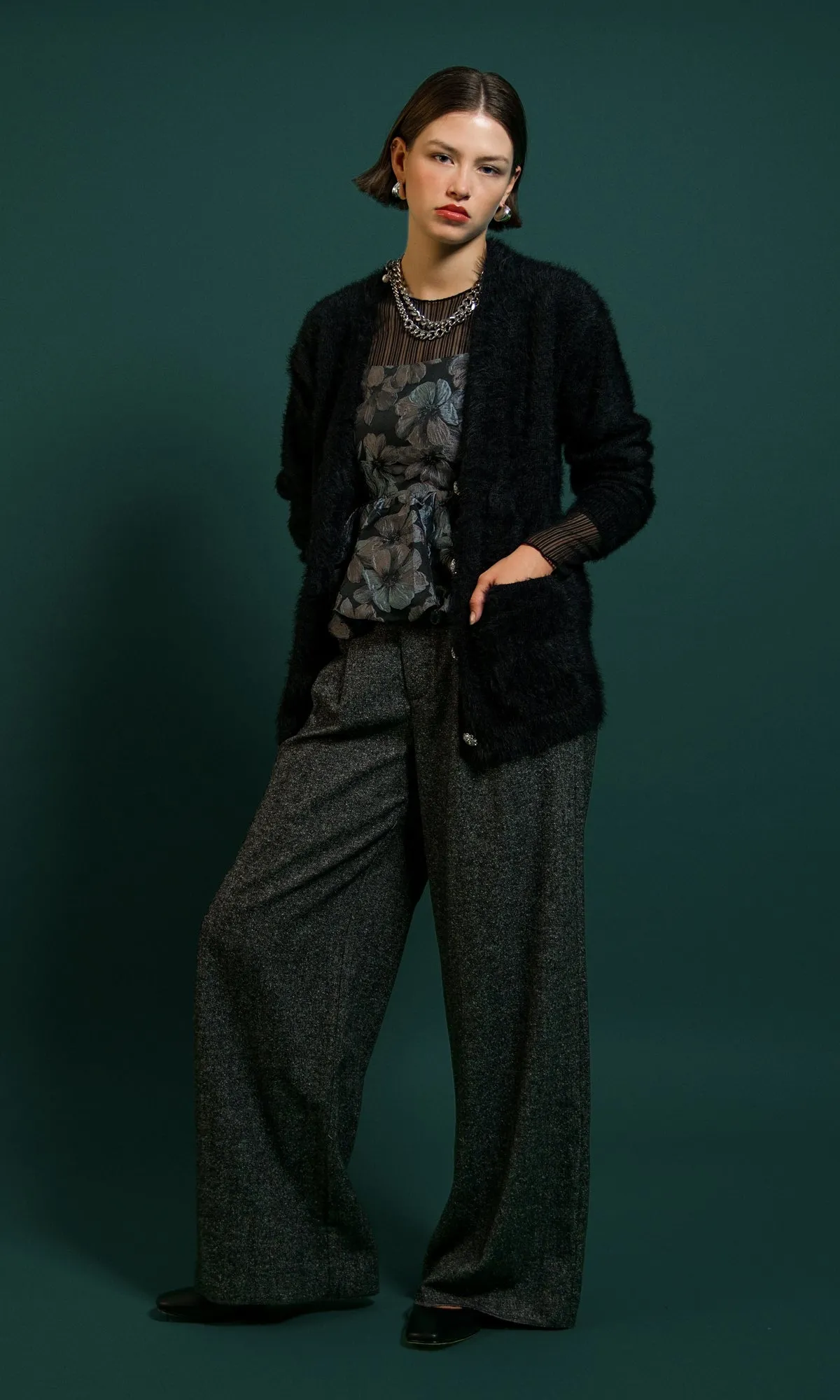 Herringbone Wide Leg Trouser