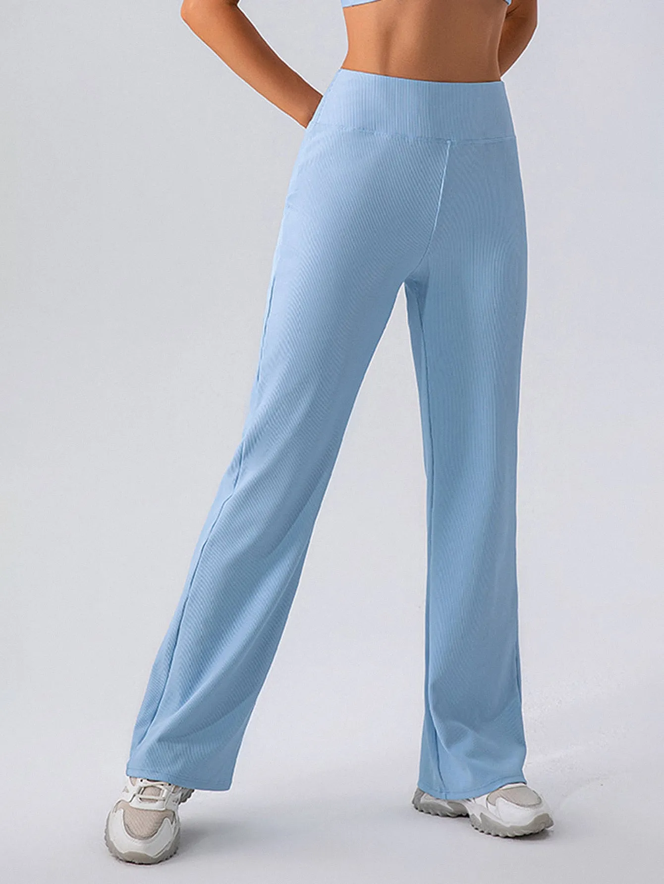 High Waist Rib-Knit Flare Pants