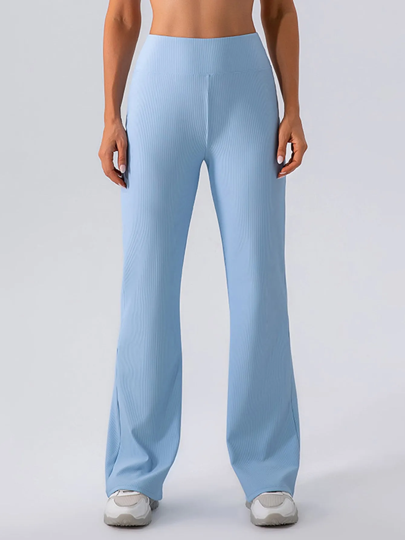 High Waist Rib-Knit Flare Pants