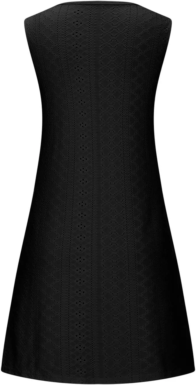 hlysgo Coverup Summer Dresses for Women 2025 Eyelet Casual Loose Sleeveless Mini Sundresses Beach Tank Dresses with Pockets