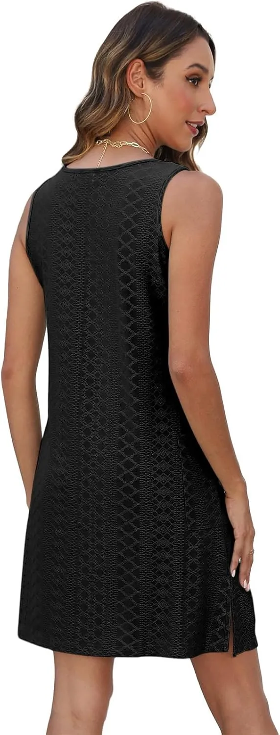 hlysgo Coverup Summer Dresses for Women 2025 Eyelet Casual Loose Sleeveless Mini Sundresses Beach Tank Dresses with Pockets
