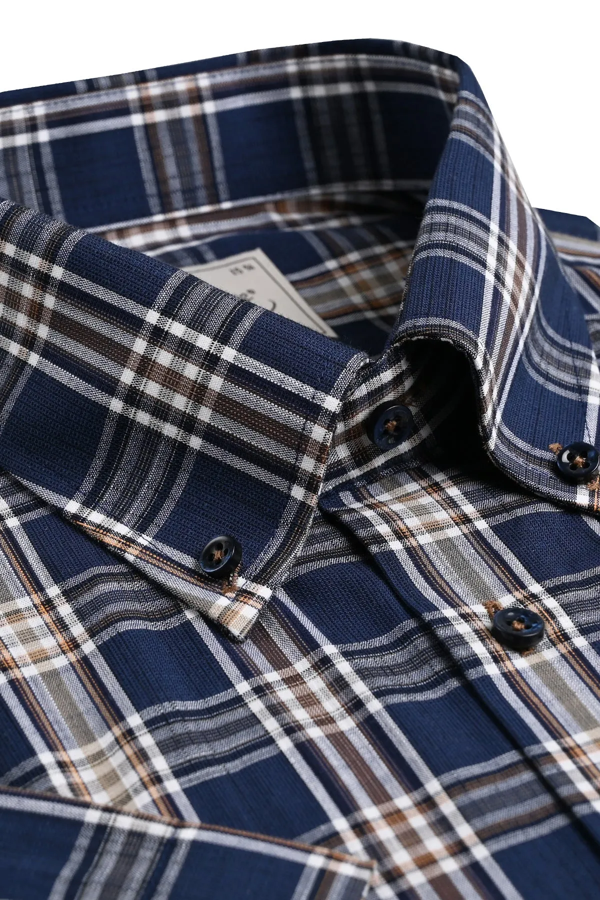 Indigo blue checked short sleeve regular fit shirt