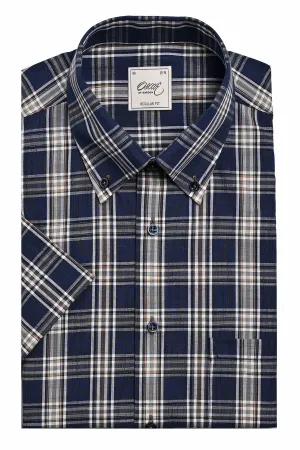 Indigo blue checked short sleeve regular fit shirt