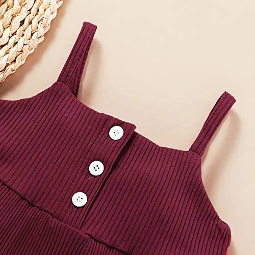 Infant Baby Girl Clothes Sleeveless Ruffle T-Shirt Top Denim Pants Ripped Jeans Red 2PCS Outfits Set Summer Red